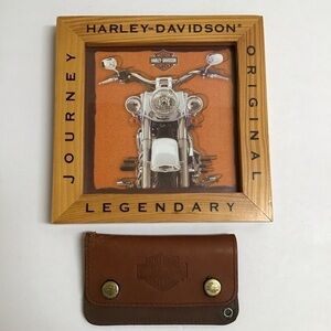 Harley Davidson Leather Wallet Biker/Motorcycle Wood Picture Frame LOT Vintage